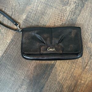 EUC black leather Coach wristlet